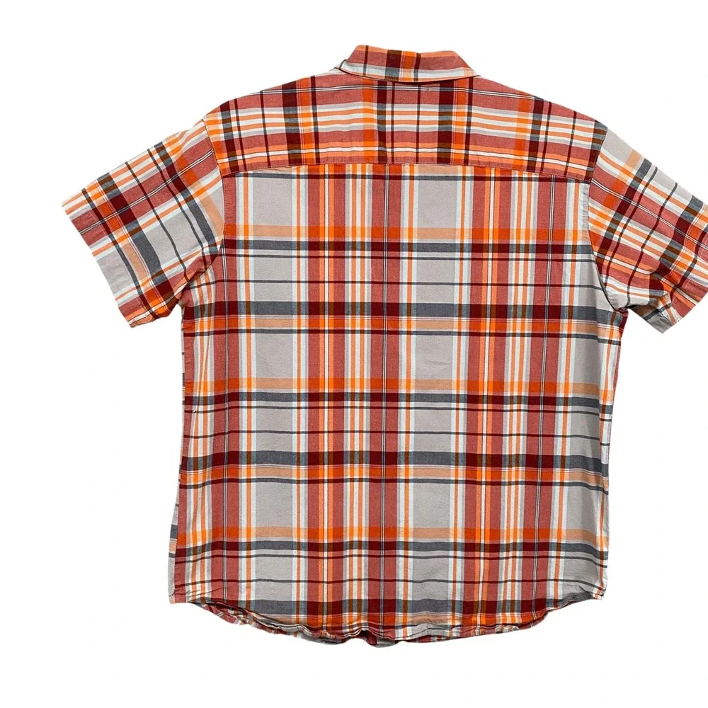 Columbia‎ Mens XL Regular Fit Short Sleeve Plaid Button Down Shirt Orange Grey
